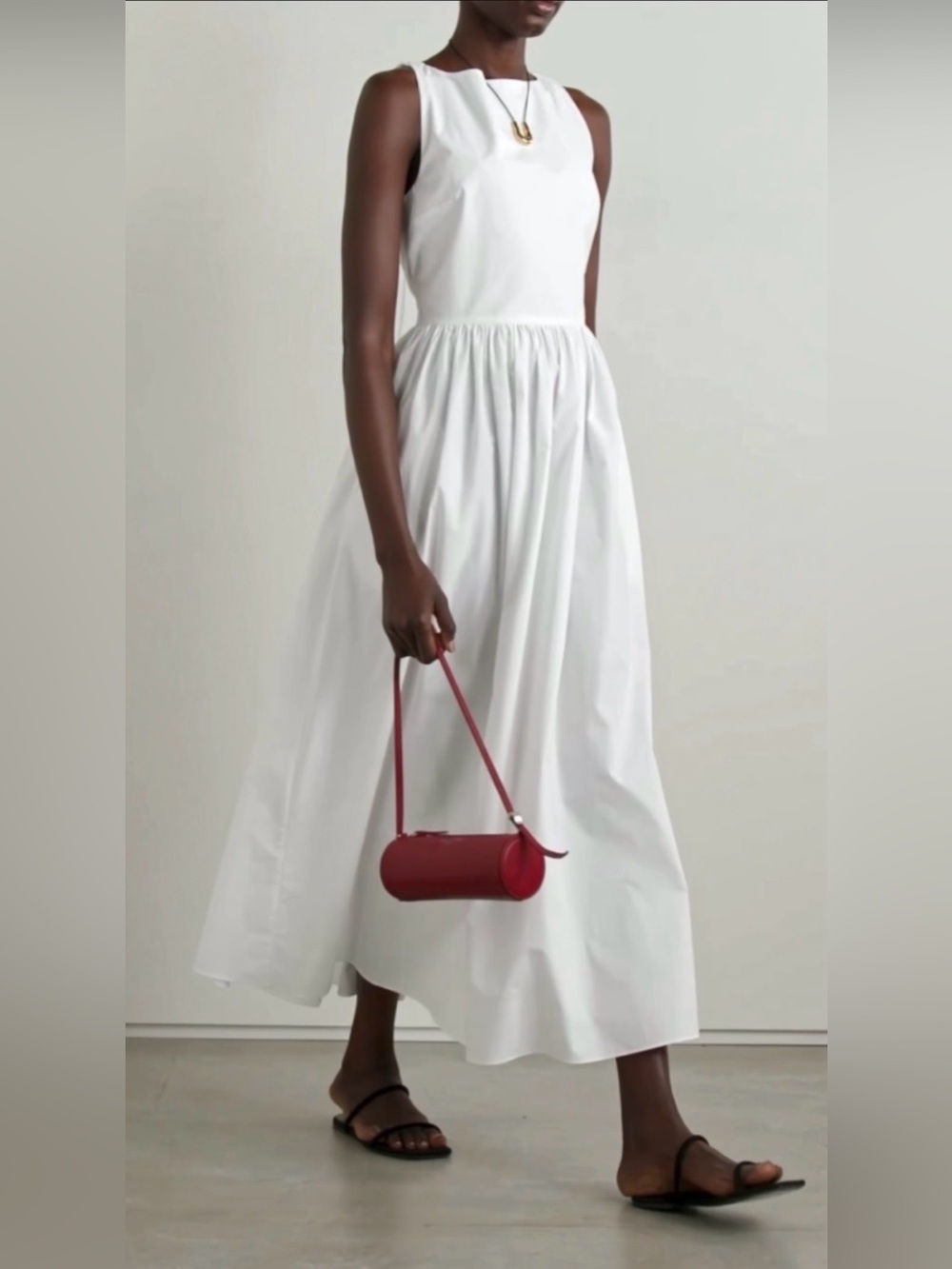 Matteau 100% Cotton Poplin White Sleeveless Boat Neck Tie Back Midi Dress Pocket - Picture 1 of 16